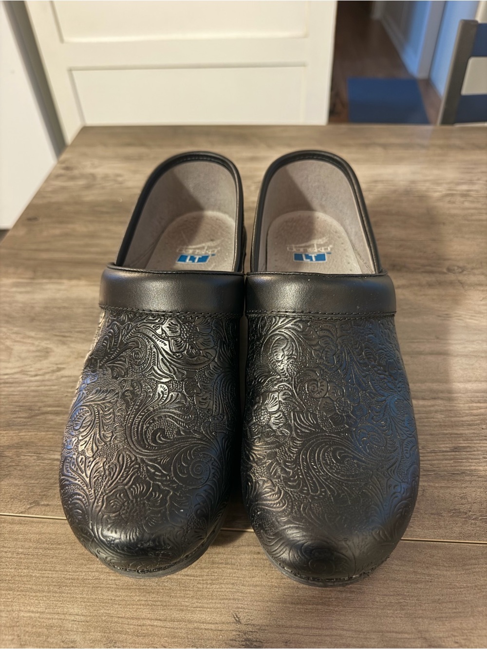Dansko Black Embossed Leather Slip-On Clogs - 39